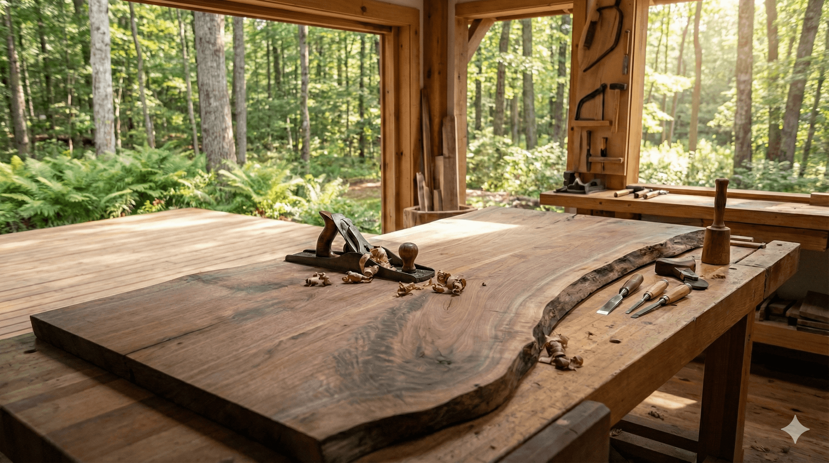 Woodworking studio — hands shaping wood